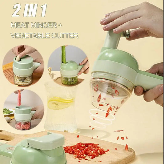 4 In 1 Handheld Electric Vegetable Cutter Wireless Chop Garlic Mash Minced Slice