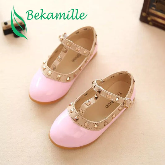 children casual shoes girls spring autumn leather shoes fashion Rivet princess baby shoes Kids girls sandals