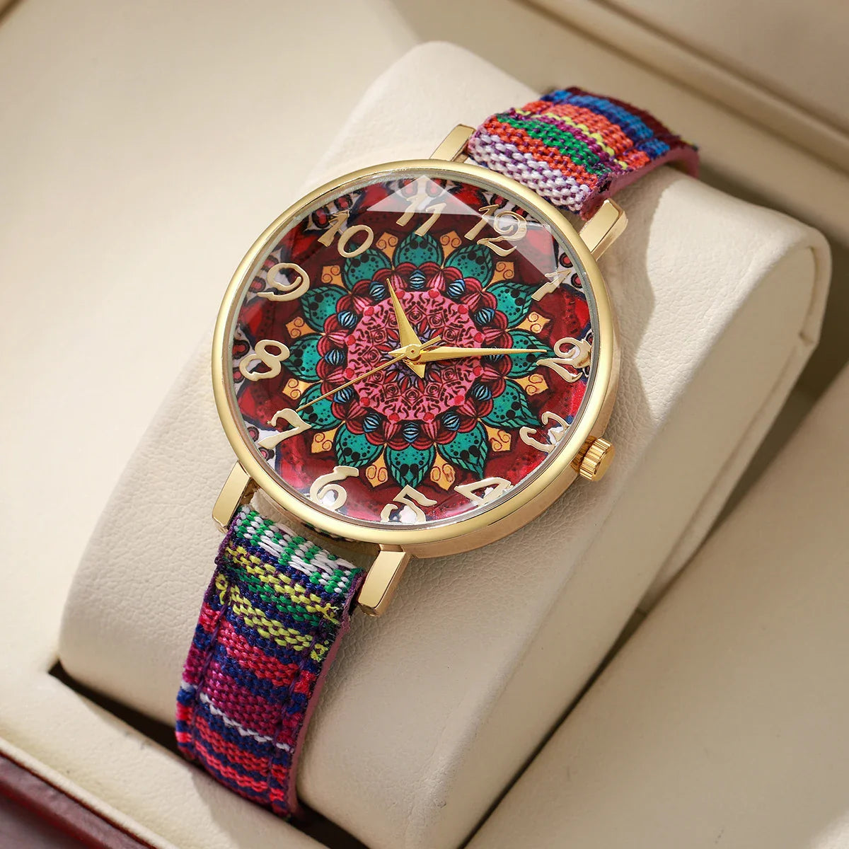 1/2/3/5PCS Fashion Women Watches Vintage Flowers Printed PU Strap Quartz Watch for Women Clock Gift Reloj Mujer（Without Box）