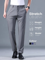 Summer Good Stretch Smooth Trousers Men Business Elastic Waist