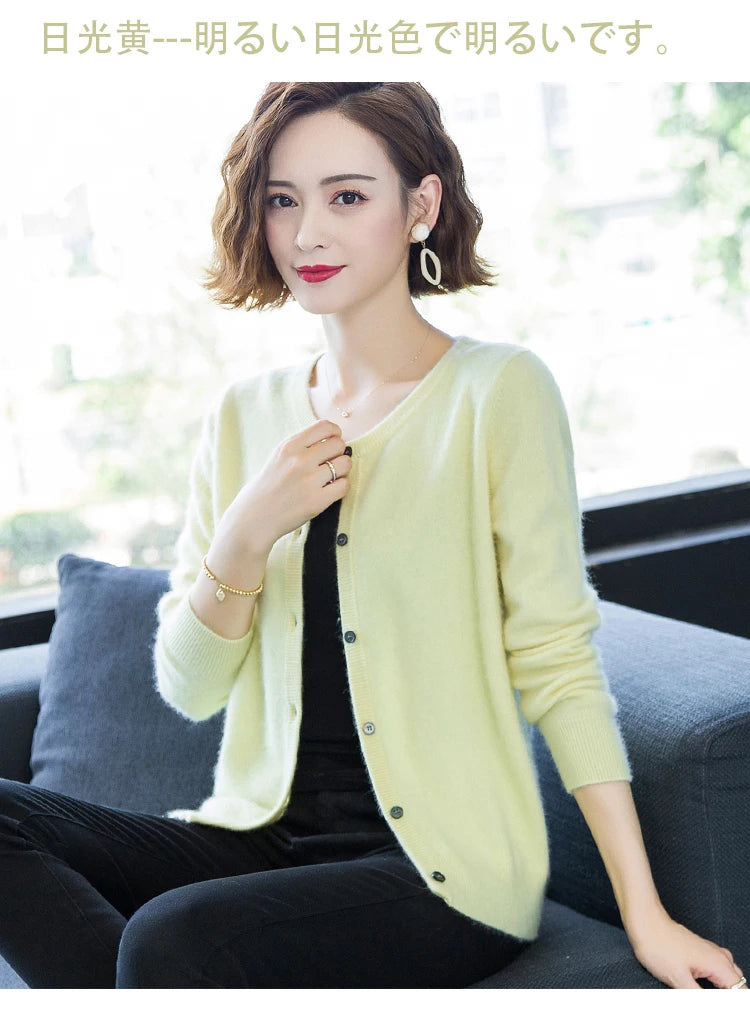 Women Cardigan Large Size Warm Pure Mink Cashmere Sweaters O-neck Loose Coat