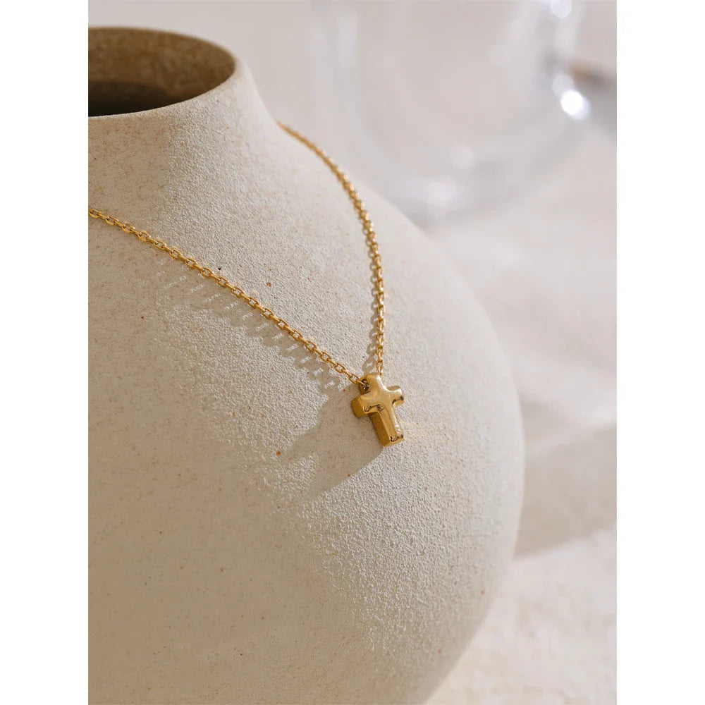 Yhpup Small Waterproof Stainless Steel Chic Cross Casting Charm Pendant Necklace Unique Classic Fashion Jewelry Bijoux Femme