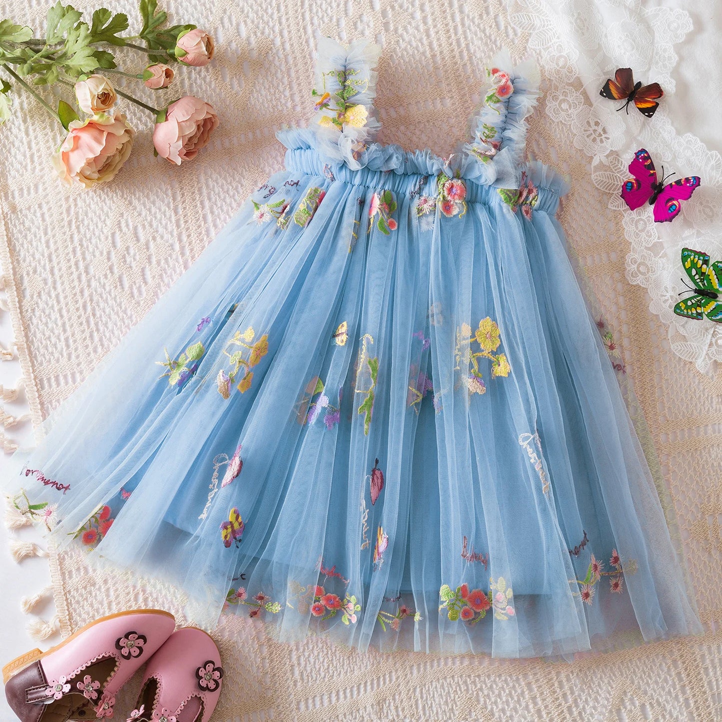Summer Girls Birthday Dresses Pink Tulle Formal Event Costumes Girls First Communion Dresses Kids Dresses
