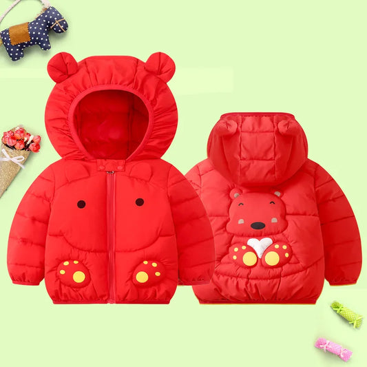 Baby Jacket Cute Cartoon Bear Autumn And Winter Girls Down Jacket Hooded