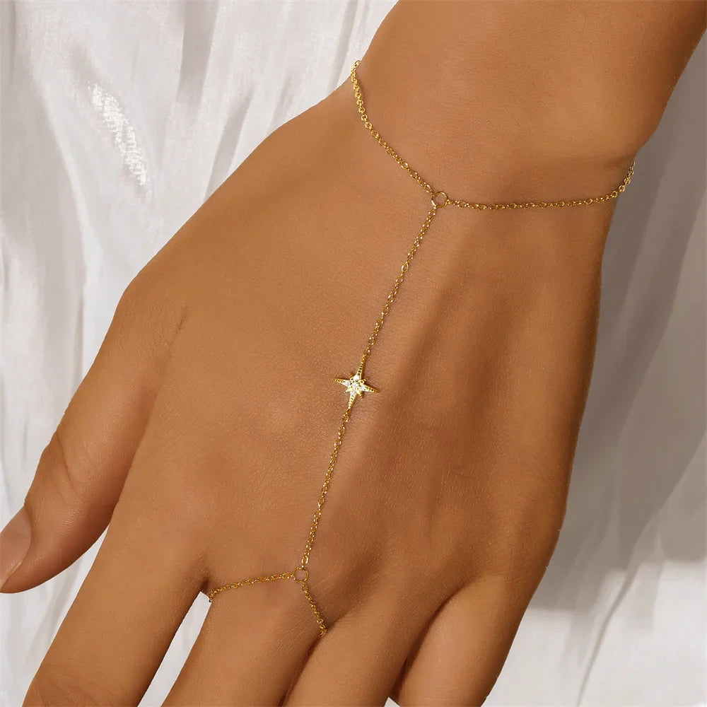 ROXI 925 Sterling Silver Evil eyes Blue/White Zircon Bracelet With Finger Design For Women Hand Chain Bracelet Party Jewelry