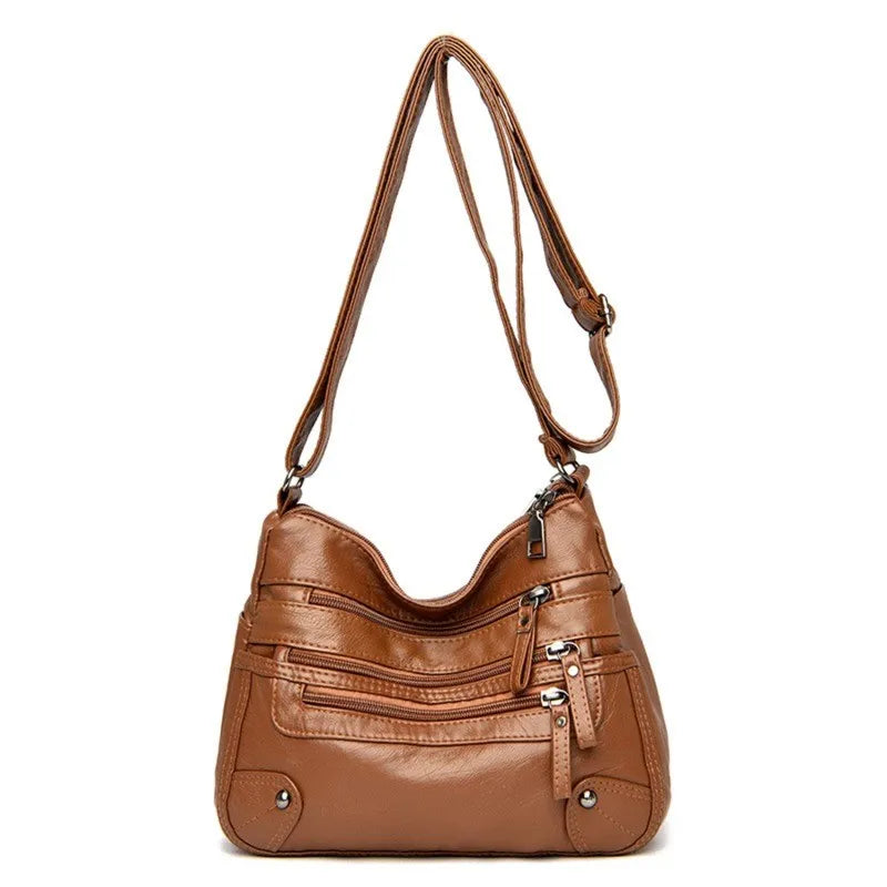 Women's Soft Leather Shoulder Bags Multi-Layer Classic Crossbody Bag