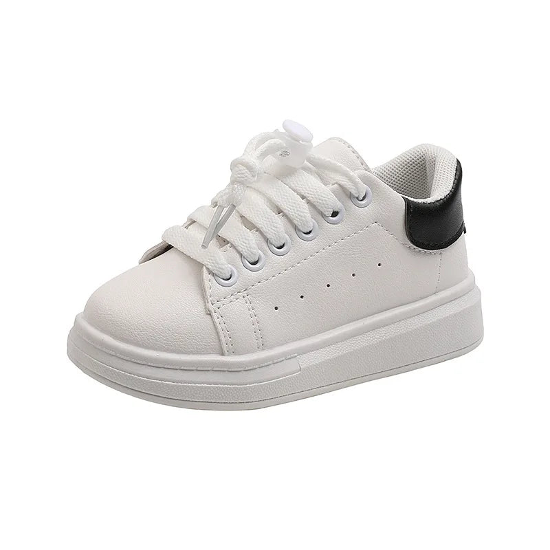 Children Fashion Soft White Boys Sports Shoes Korean Students Lace-up Light Sneakers