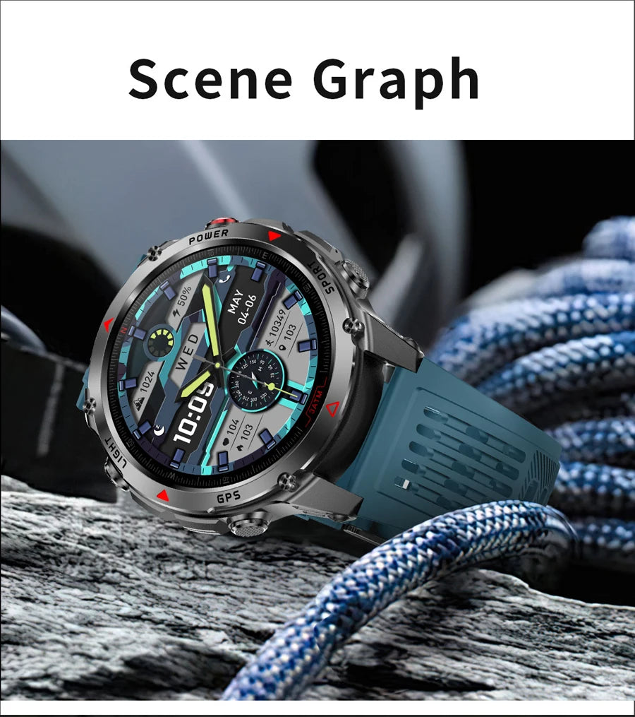 Outdoor Military Smart Watch Men Built-in GPS 1.46" AMOLED Compass
