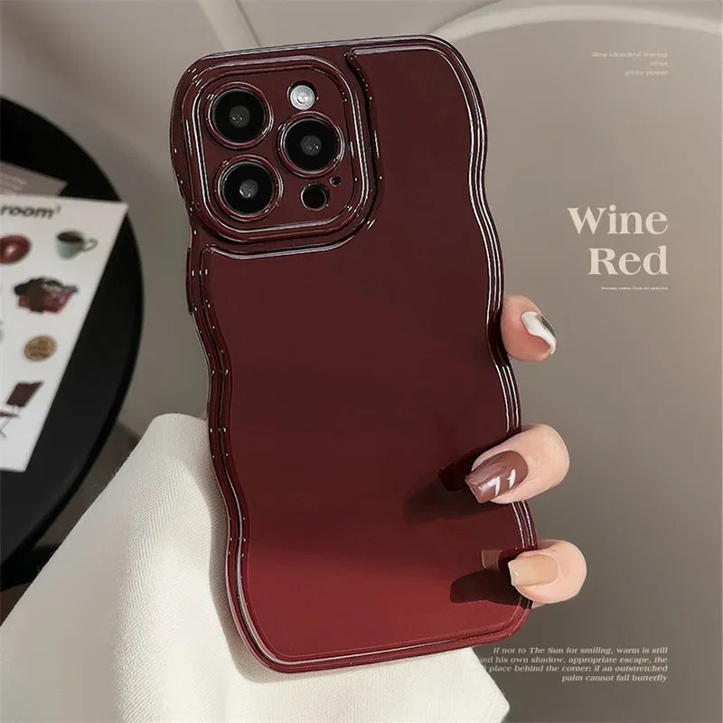 Cushion Wave Gorgeous Wine Red Phone Case For iPhone 16 11 12 13 14 Plus 15 Pro Max Protection Shockproof Soft Cover