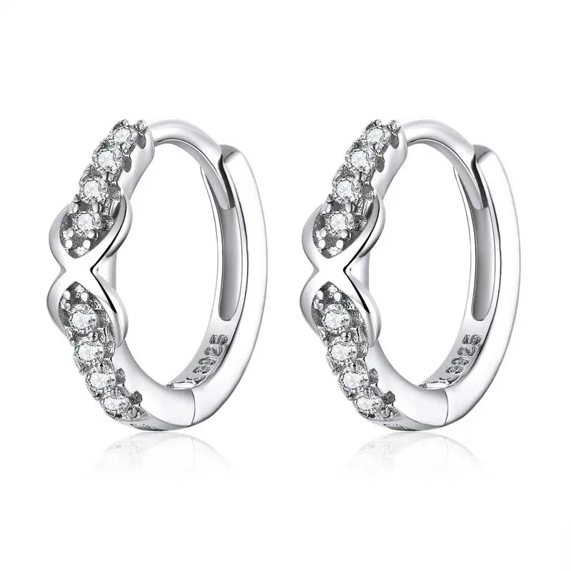 WOSTU 925 Sterling Silver European Simple CZ Ear Buckles Heart Hoop Earrings for Women Wedding Gift Minimalism Jewelry E737