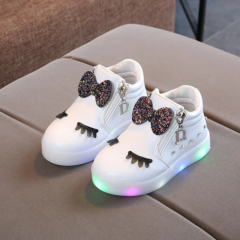 Children Glowing Sneakers Kid Princess Bow for Girls LED Shoes Cute Baby Sneakers
