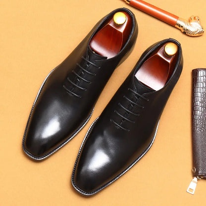 HNXC Luxury Brand Mens Oxford Formal Shoes Black Brown Pointed Toe Lace Up Office Business Wedding Genuine Leather Shoes For Men