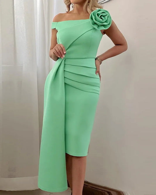 Formal attire Dresses: Women Evening Dress Off The Shoulder 3D Rose Flowers