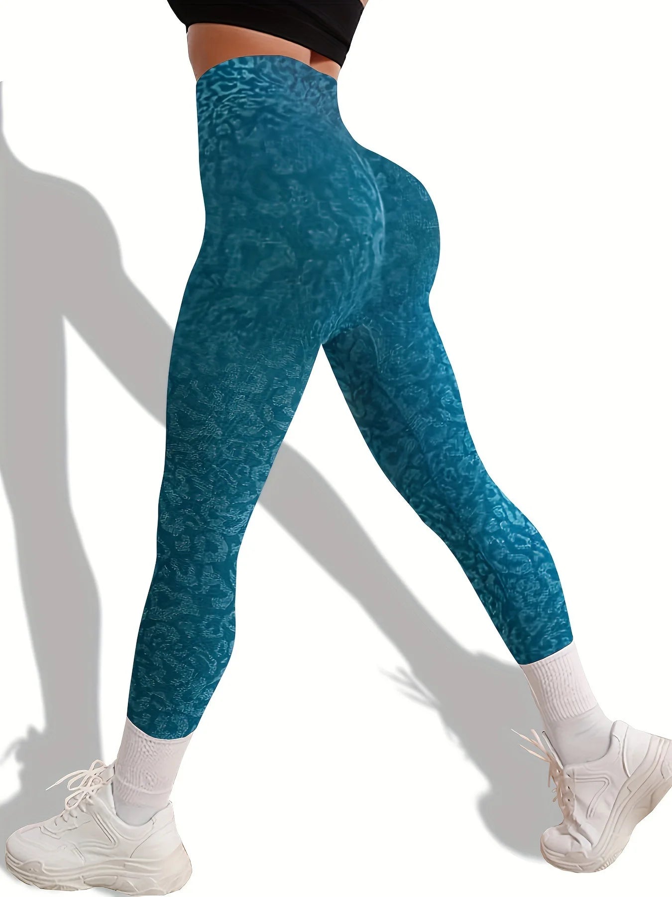High Waist Leopard Yoga Pant Seamless Leggings Solid Scrunch Butt Lifting Booty