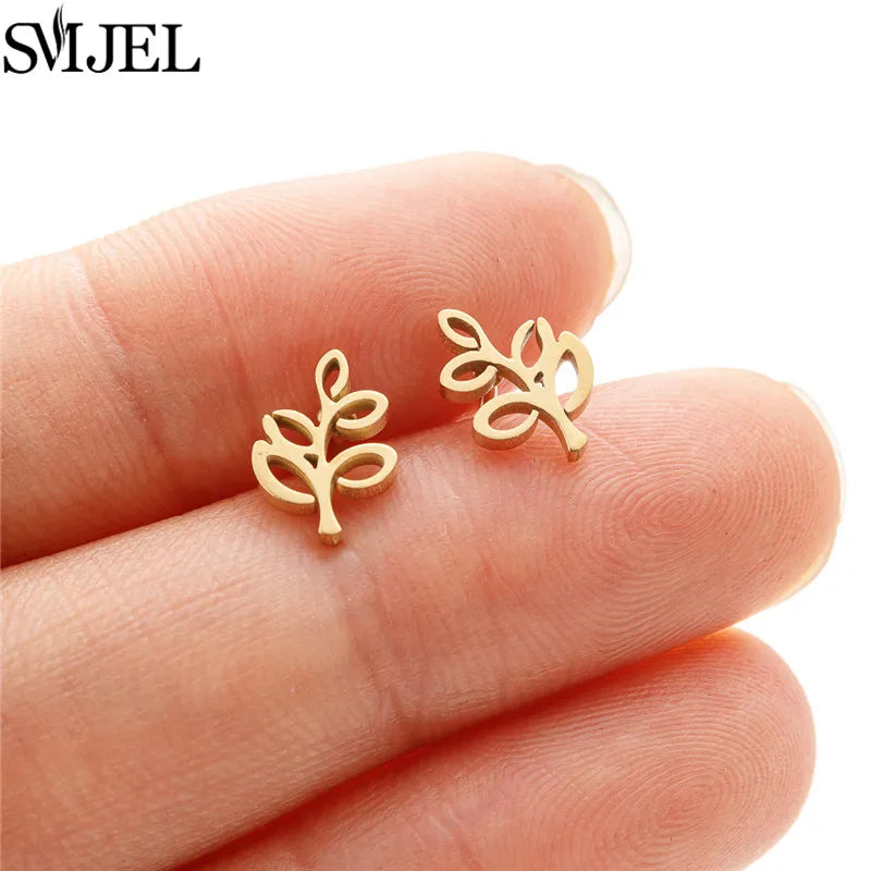 Golden Vintage Mandala leaf Pineapple Earrings for Women Trend Fairy Cup Stainless Steel Earring Punk Game Controller Studs Gift