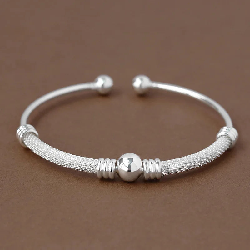 925 Sterling Silver Bangle Bracelet 2 Balls Geometric Polished Punk Stackable For Woman Girl Jewelry Gift Dropship Wholesale