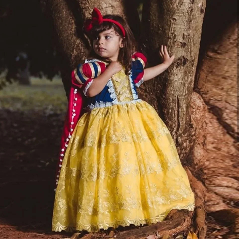 Girls Fancy Snow White Summer Dress Princess Dress Children Halloween Carnival Birthday Party Tulle Embroidery Dress Kid Costume