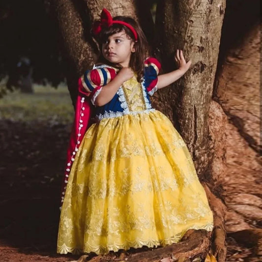 Girls Fancy Snow White Summer Dress Princess Dress Children Halloween Carnival Birthday Party Tulle Embroidery Dress Kid Costume