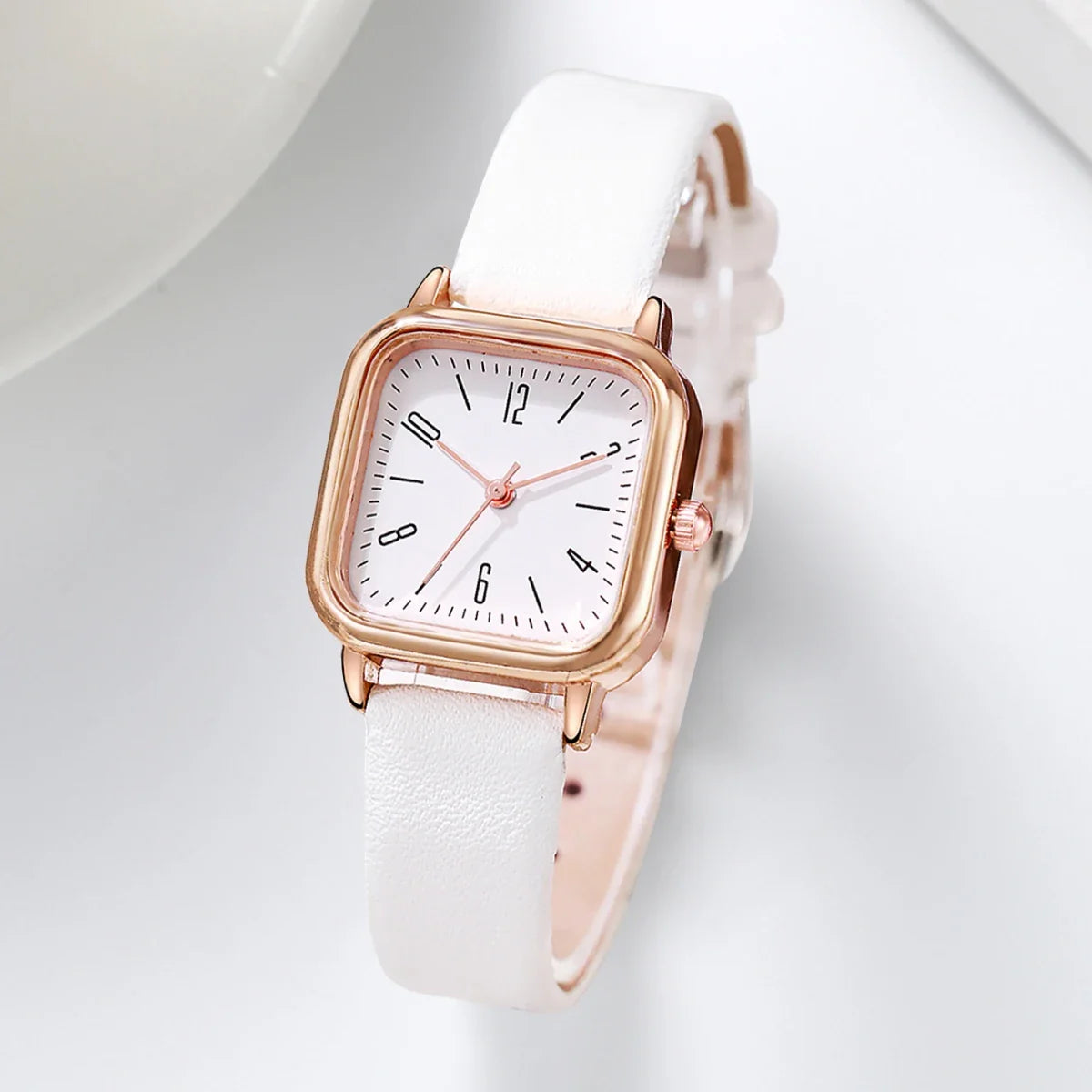2PCS/Set Fashion Square Women Watches Casual Leather Strap Quartz Watch Rhinestone Bracelet Set