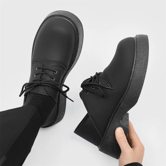 Men Korea Leather Platform Oxfords Slip On Thick-bottom For Male Derby Shoes Casual Loafers Mens Square Toe Formal Dress Shoes