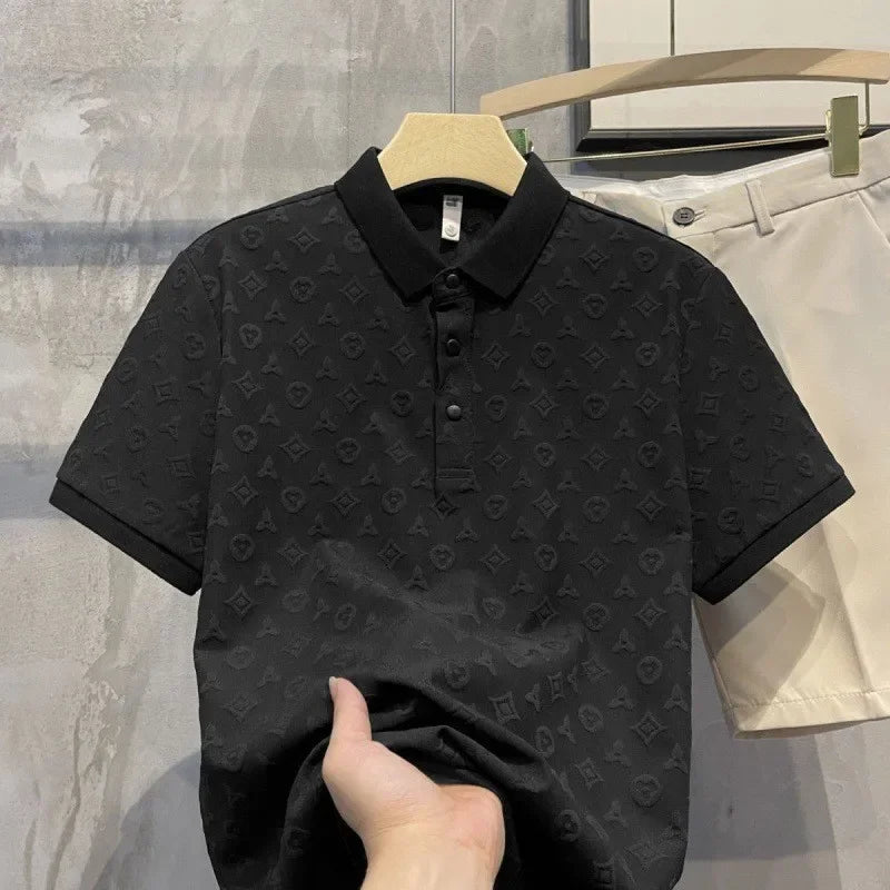 Summer New Men's Lop-up Hollow Short-sleeved Polo Tee Shirt Ice Silk Breathable Business Fashion T-Shirt Male Brand Clothes