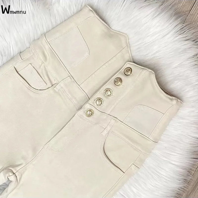 Super High Waist Stretch Skinny Jeans Women Korean Slim Button Fly Pencil Denim