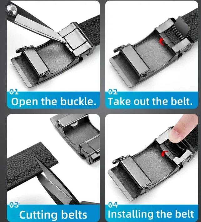Belt for Men High Quality Genuine Leather Belts, Alloy Automatic Buckle Belt for Jeans, Adjustable No Hole Waist Straps for Men