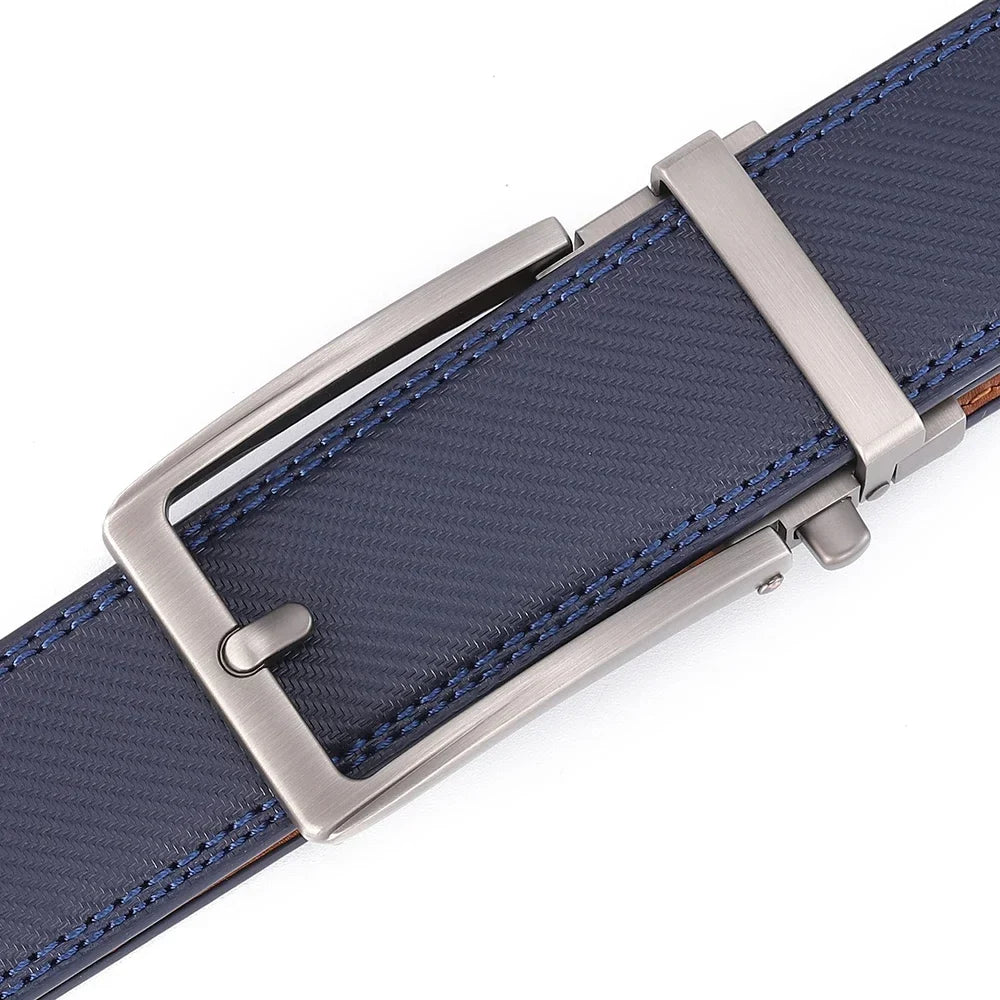 Unisex Click Belts for Men Luxury Brand Designer Fashion Automatic Buckle Genuine Leather Men's Belt Male Jeans Waist Strap Blue