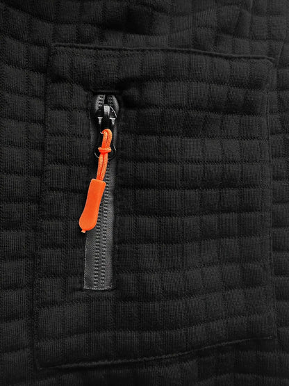 Men's New Autumn-Winter Solid-Color Checkered Patchwork Armless True Pocket Fashionable High-Quality Daily POLO Shirt Top