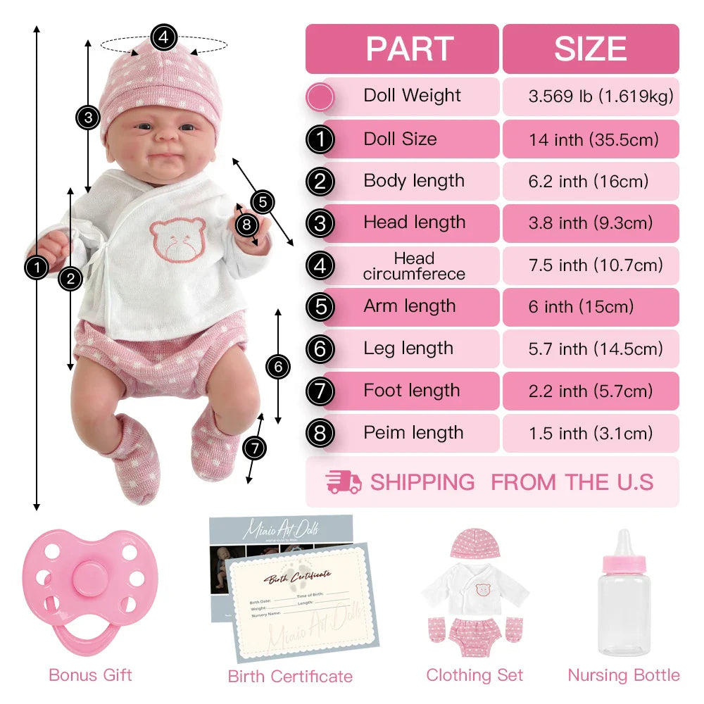 14inch Full Body Silicone Bebe Reborn Boy“Isaac” Doll Girl"Coco" Soft Dolls Lifelike Baby DIY Blank Toys