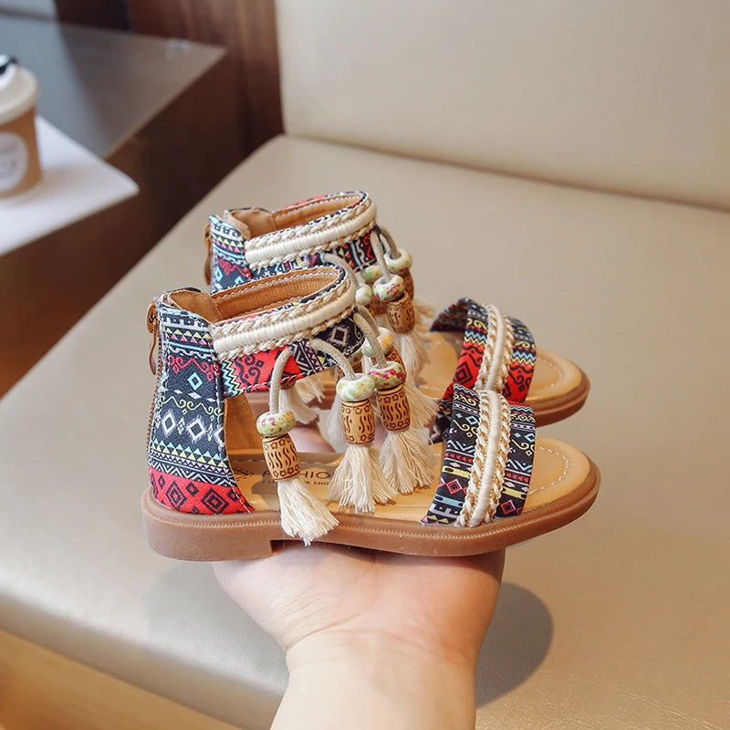 Girls Sandals Ethnic Retro Children Fashion Casual Shoes Tassels