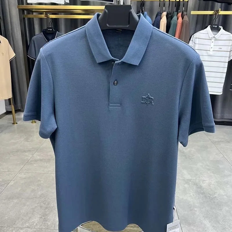 Premium 100% cotton men's short sleeve polo shirt luxury fashion brand letter embossed summer new business casual lapel T-shirt