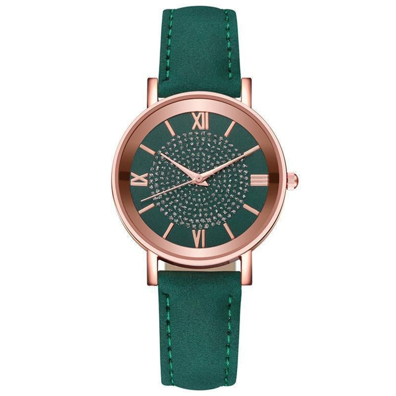 Women Watch Ladies Rhinestone Dial Wristwatch Leather Band Quartz Watches Gifts