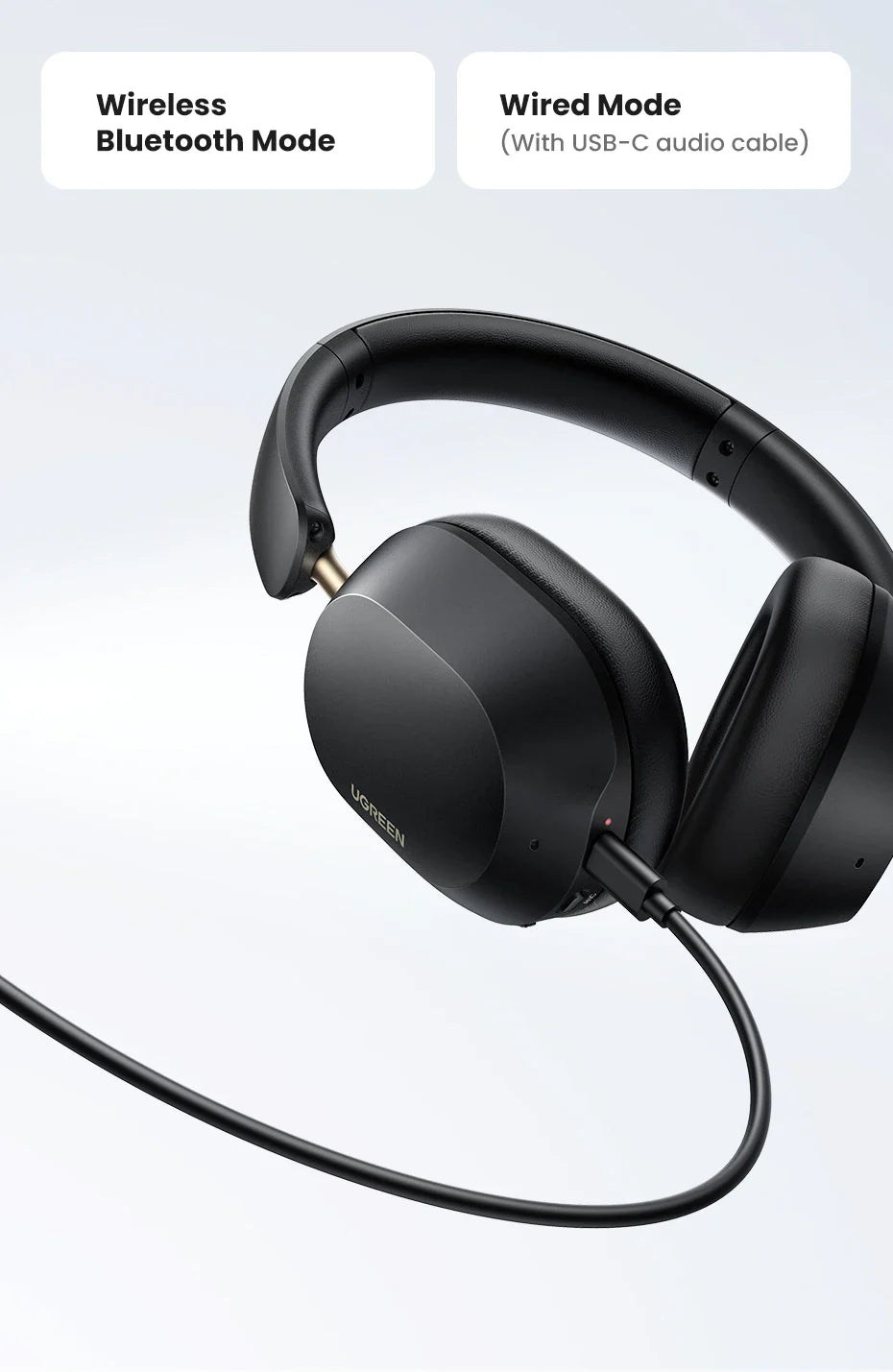 UGREEN Max5c Wireless Bluetooth Headphones 43dB Hybrid Active Noise Cancellation Hi-Res LDAC 75H Spatial Audio Earbuds Headset