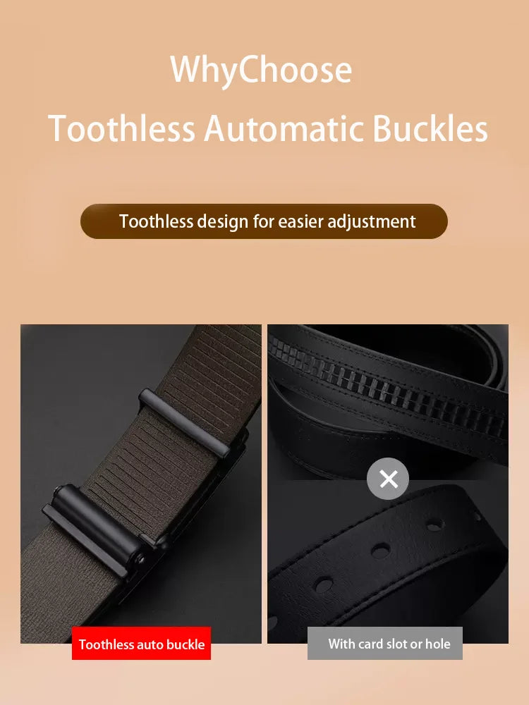 DINISITON Men Leather Belt Black Metal Toothless Automatic Buckle Business Casual PU Leather Men's Fashion High Quality Belt