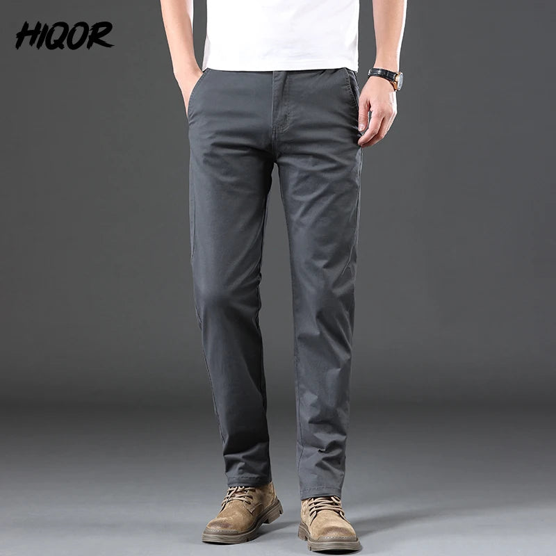 Men's Summer Pants Cotton Casual Pants Man Straight Business Gray Khaki Trousers