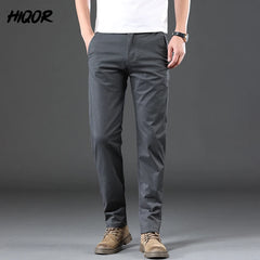 Men's Summer Pants Cotton Casual Pants Man Straight Business Gray Khaki Trousers