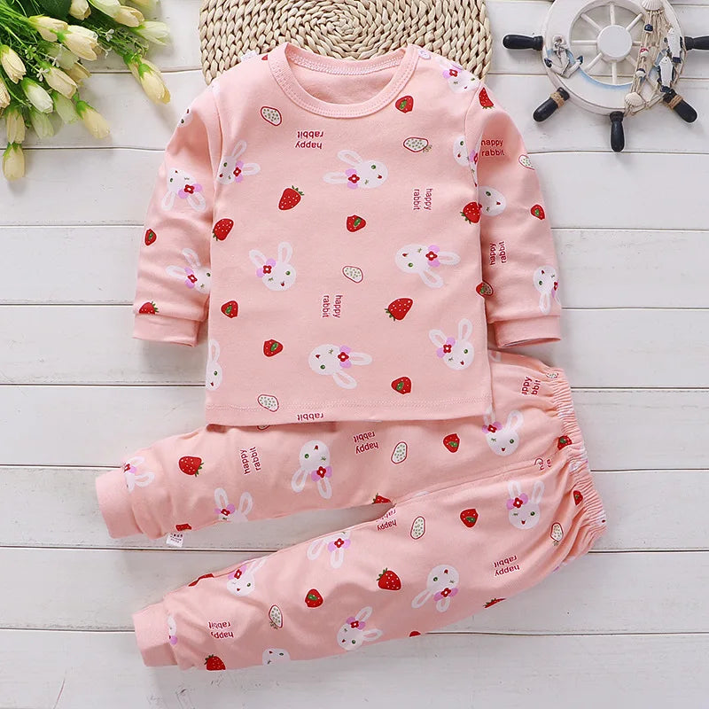 Cotton sports set Male baby spring printed T-shirt+trousers female baby casual solid color set 0-5 year old baby