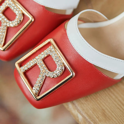 【JOCHEBED HU】Designer Luxury Brand Women's Sandals Genuine Leather Gold Block Sandals Ladies Party Platform Square Heels 33-46