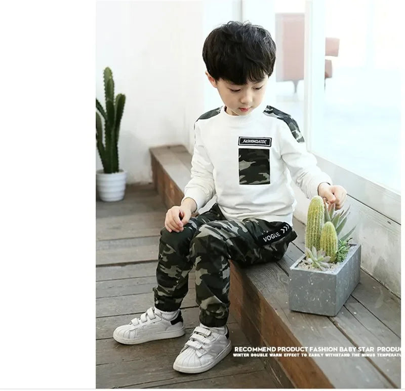 Kids Sport Clothing Sets Boys Tracksuit Autumn Camouflage Children Tops Pants 2Pcs Kit Outfit Teenager Boys Camouflage Tracksuit