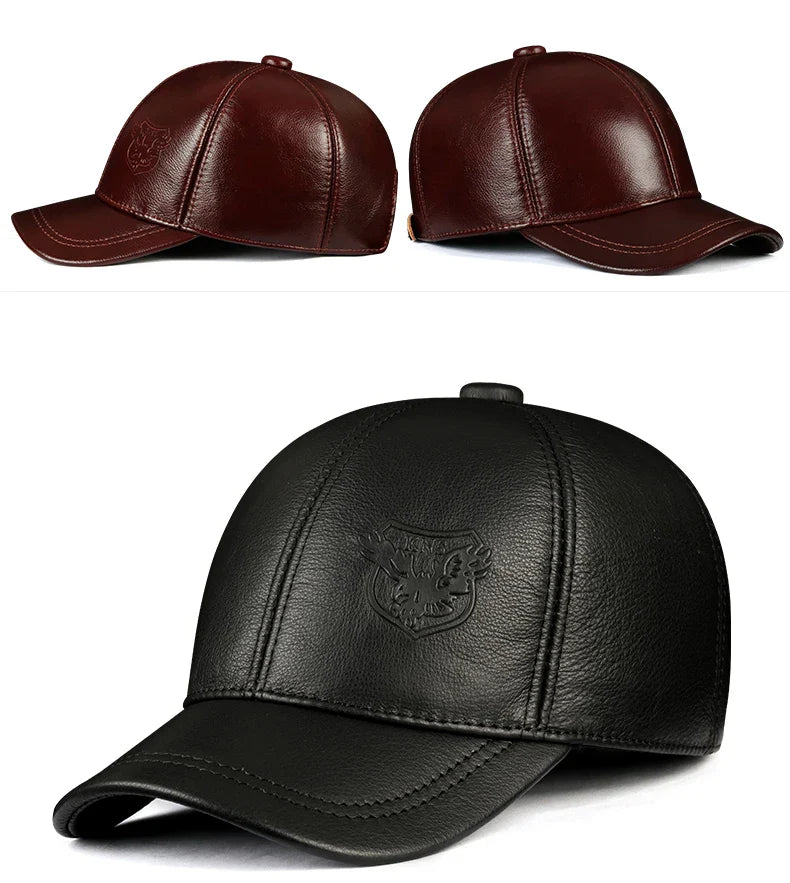 Warm Hat Man 2024 Winter Genuine Leather Baseball Caps Male Casual Cowhide Belt Ear Protect Sport Hockey Hunt Flight Casquette
