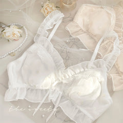Romantic pure white girl underwear set small breast rabbit ear cup anti-bulge spot