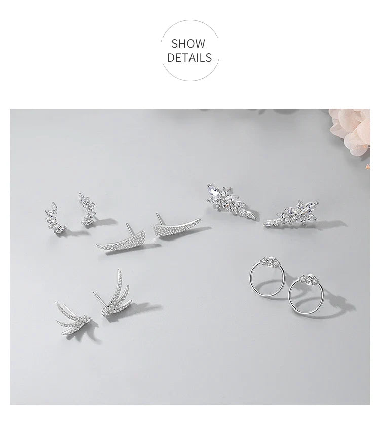Ailmay Genuine 925 Sterling Silve Fashionc Luxury Feather Wings Design Sparkling Zircon  For Women Wedding Engagement Jewelry