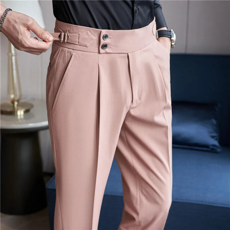 Autumn British Style Stretch Slim Pantalone Hombre Solid Casual Dress Pants Men Clothing