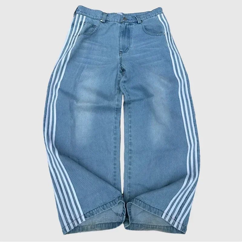 Harajuku Y2K Casual Loose Jeans Men Retro Fashion Versatile Straight Wide-leg Pants