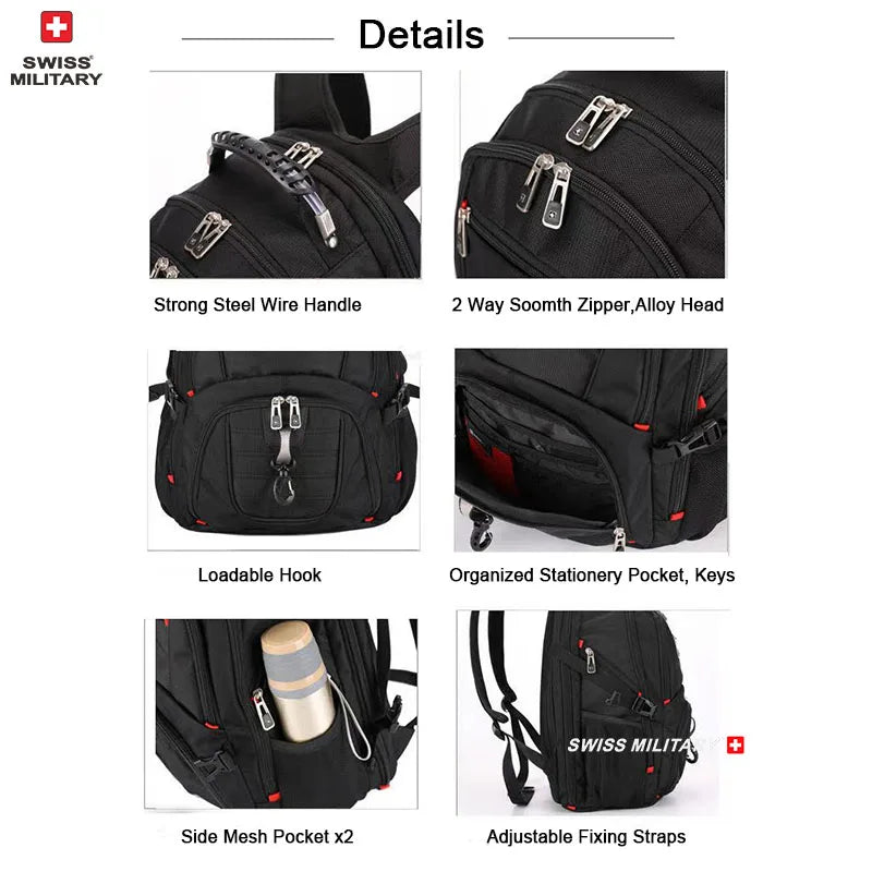 SWISS MILITARY Fashion Travel Multifunction Large Capacity Male Bag Usb Charging Waterproof 23 inch Laptop Backpack Men Mochila