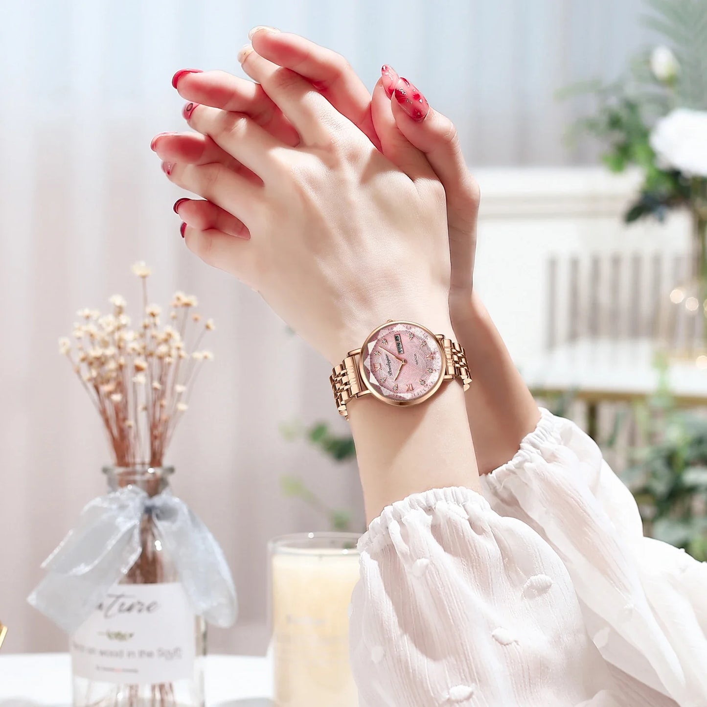 POEDAGAR Elegant Luxury Women Watch Waterproof Luminous Date Week Ladies Watches Fashion Stainless Steel Quartz Woman Wristwatch