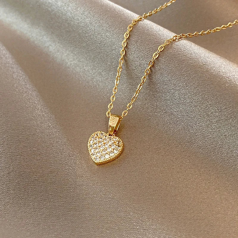 DIEYURO 316L Stainless Steel Simple Heart Love Circular Tassel Necklace Lady Trend Fashion Clavicle Chain Jewelry Glamorous Gift
