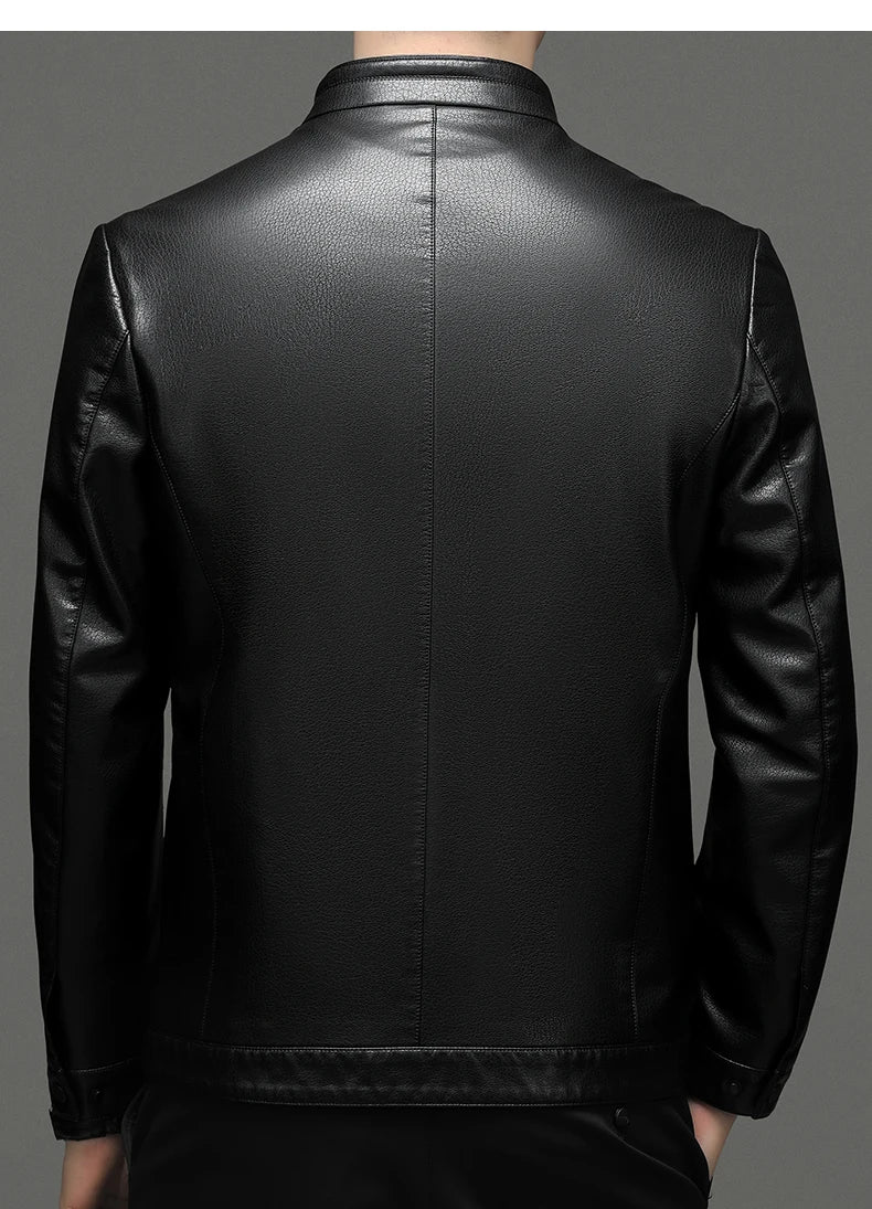 Spring and Autumn Men's Genuine Leather Polo Mock Neck Jacket Fashion