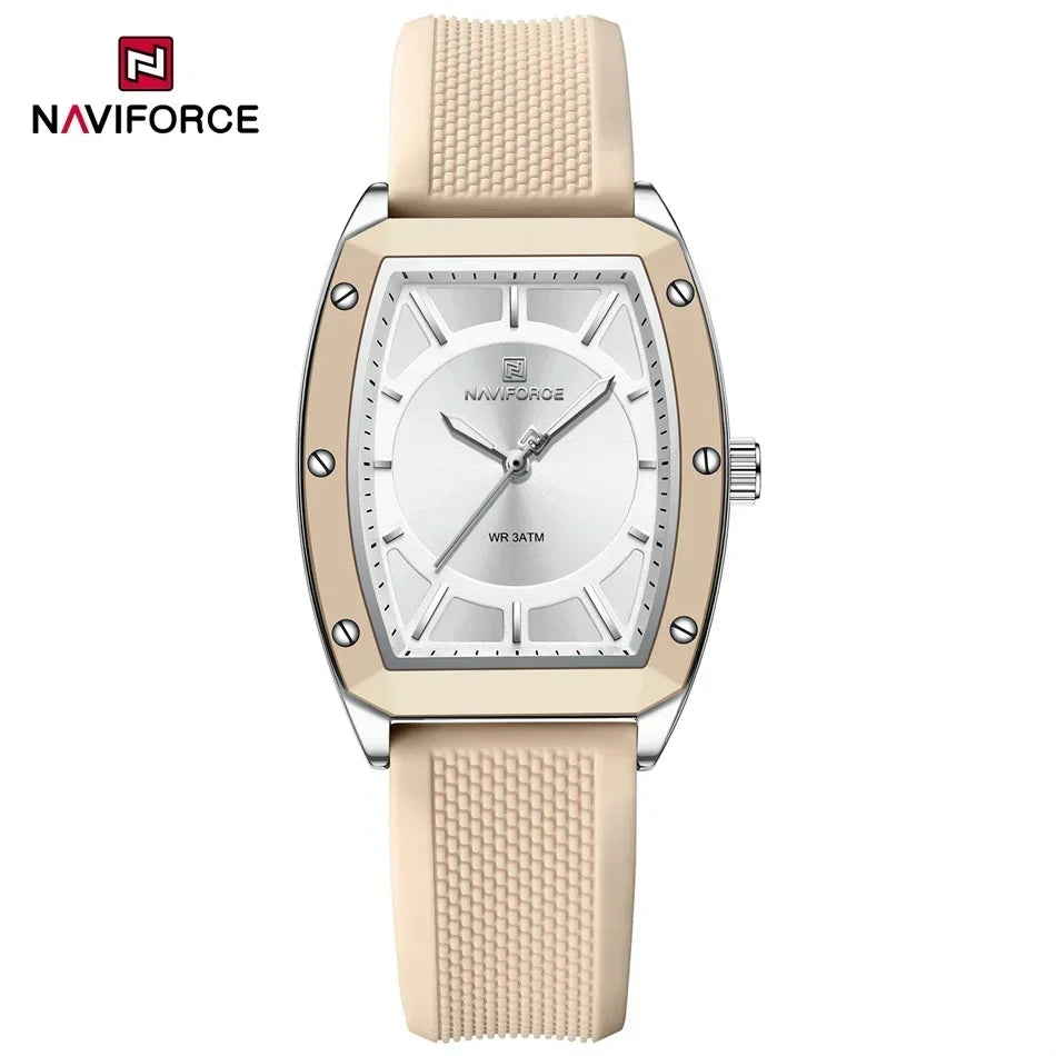 NAVIFORCE Top Brand Women Tonneau Watches Fashion Ladies Quartz Watch Silicone Strap Gift Female Wristwatch Relojes Para Mujer